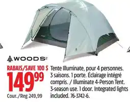 Canadian Tire Woods Illuminate 4-Person Tent. 3-season use. 1 door offer
