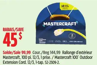Canadian Tire Mastercraft 100´ Outdoor Extension Cord offer