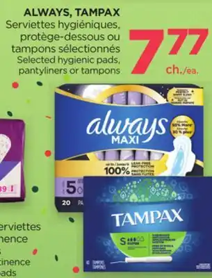 Proxim ALWAYS, TAMPAX Serviettes hygiéniques, protège-dessous ou tampons sélectionnés offer