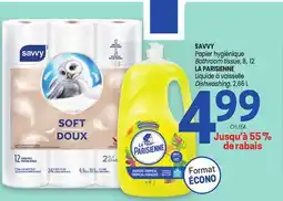 Uniprix SAVVY Papier hygiénique / Bathroom tissue, LA PARISIENNE Liquide à vaisselle / Dishwashing offer