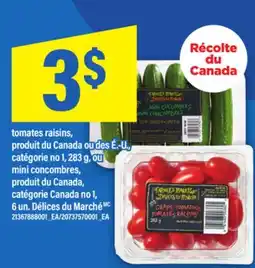 Maxi TOMATES RAISINS, 283 G OU MINI CONCOMBRES, 6 UN. DÉLICES DU MARCHÉ offer