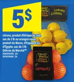 Maxi CITRONS, SAC DE 2 LB OU ORANGES NAVEL, SAC DE 3 LB DÉLICES DU MARCHÉ offer