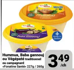 Pasquier Hummus, Baba gannouj ou Végépaté traditionnel ou campagnard Fonatine Santé offer