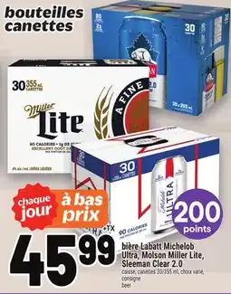 Metro BIÈRE LABATT MICHELOB ULTRA, MOLSON MILLER LITE, SLEEMAN CLEAR 2.0 | BEER offer