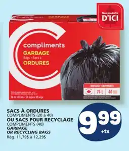 Marché Bonichoix COMPLIMENTS (20 to 40) OR COMPLIMENTS (40) GARBAGE OR RECYCLING BAGS offer