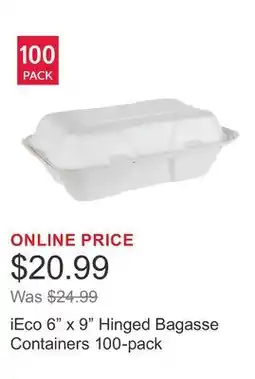 Costco iEco 6 x 9 Hinged Bagasse Containers 100-pack offer