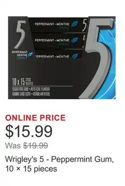 Costco Wrigley's 5 - Peppermint Gum, 10 × 15 pieces offer