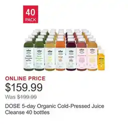 Costco DOSE 5-day Organic Cold-Pressed Juice Cleanse 40 bottles offer