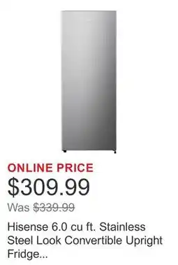 Costco Hisense 6.0 cu ft. Stainless Steel Look Convertible Upright Fridge or Freezer - Frost Free offer