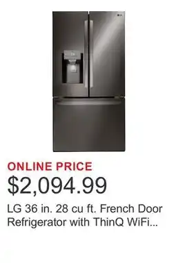 Costco LG 36 in. 28 cu ft. French Door Refrigerator with ThinQ WiFi Connectivity offer