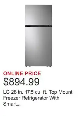 Costco LG 28 in. 17.5 cu. ft. Top Mount Freezer Refrigerator With Smart Inverter Compressor offer