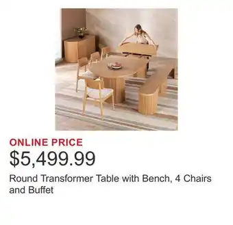 Costco Round Transformer Table with Bench, 4 Chairs and Buffet offer