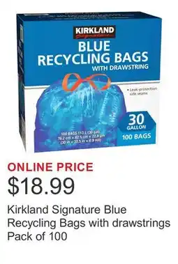 Costco Kirkland Signature Blue Recycling Bags with drawstrings Pack of 100 offer