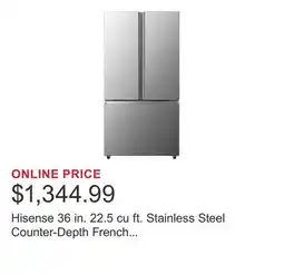Costco Hisense 36 in. 22.5 cu ft. Stainless Steel Counter-Depth French Door Refrigerator offer