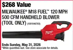 Home Depot Malwaukee M18 FUEL 120MPH 500 CFM HANDHELD BLOWER (TOOL ONLY) offer