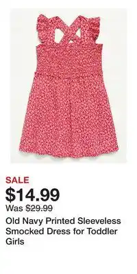 Old Navy Old Navy Printed Sleeveless Smocked Dress for Toddler Girls offer