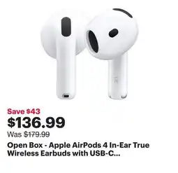 Best Buy Open Box - Apple AirPods 4 In-Ear True Wireless Earbuds with USB-C Charging Case offer