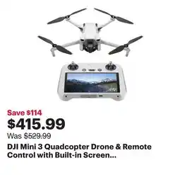 Best Buy DJI Mini 3 Quadcopter Drone & Remote Control with Built-in Screen (DJI RC) - Grey offer