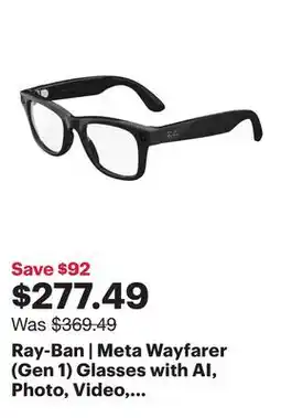 Best Buy Ray-Ban | Meta Wayfarer (Gen 1) Glasses with AI, Photo, Video, Audio & Messaging - Shiny Black/Clear offer