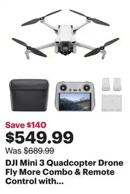Best Buy DJI Mini 3 Quadcopter Drone Fly More Combo & Remote Control with Built-in Screen (DJI RC) - Grey offer