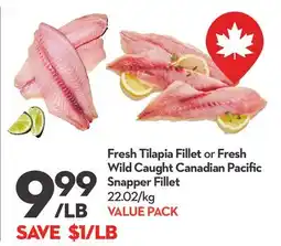 Longo's Fresh Tilapia Fillet or Fresh Wild Caught Canadian Pacific Snapper Fillet offer