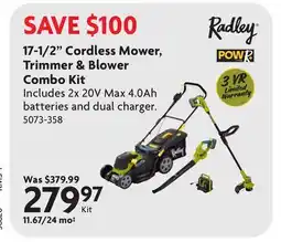 Home Hardware 17-1/2 Cordless Mower, Trimmer & Blower Combo Kit offer