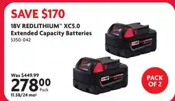Home Hardware 18V REDLITHIUM XC5.0 Extended Capacity Batteries offer