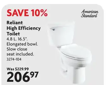 Home Hardware Reliant High Efficiency Toilet offer
