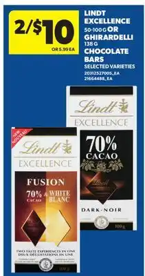 Real Canadian Superstore LINDT EXCELLENCE, 50-100 G OR GHIRARDELLI, 138 G CHOCOLATE BARS offer