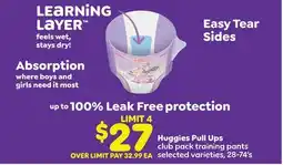Real Canadian Superstore HUGGIES PULL UPS CLUB PACK TRAINING PANTS, 28-74's offer