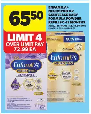 Real Canadian Superstore ENFAMIL A + NEUROPRO OR GENTLEASE BABY FORMULA POWDER REFILLS 0-12 MONTHS, 862/890 G offer