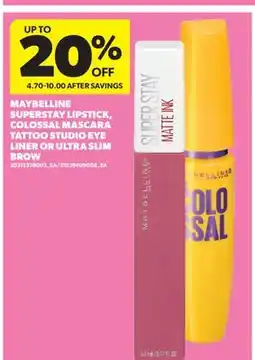 Real Canadian Superstore MAYBELLINE SUPERSTAY LIPSTICK, COLOSSAL MASCARA TATTOO STUDIO EYE LINER OR ULTRA SLIM BROW offer