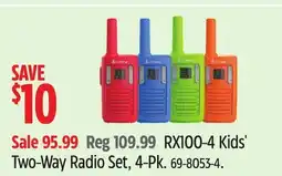 Canadian Tire Cobra RX100-4 Kids' Two-Way Radio Set, 4-Pk offer