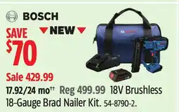 Canadian Tire Bosch 18V Brushless 18-Gauge Brad Nailer Kit offer