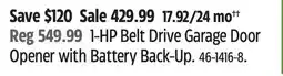 Canadian Tire Chamberlain 1-HP Belt Drive Garage Door Opener with Battery Back-Up offer