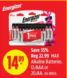 Canadian Tire Energizer MAX Alkaline Batteries. 12/AAA or 20/AA offer