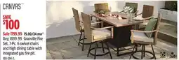 Canadian Tire CANVAS Granville Fire Set, 7-Pc. 6 swivel chairs and high dining table with integrated gas fire pit offer