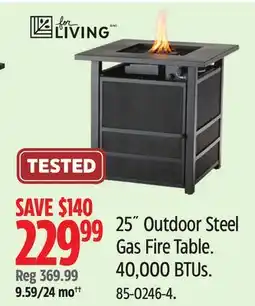 Canadian Tire for living 25˝ Outdoor Steel Gas Fire Table. 40,000 BTUs offer