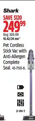 Canadian Tire Shark Pet Cordless Stick Vac with Anti-Allergen Complete Seal offer