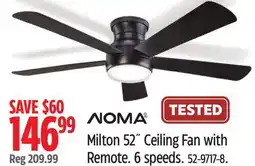 Canadian Tire NOMA Milton 52˝ Ceiling Fan with Remote. 6 speeds offer