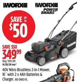 Canadian Tire 40V Nitro Brushless 2-in-1 Mower, 16 with 2 x 4Ah Batteries & Charger offer