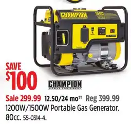 Canadian Tire CHAMPION POWER EQUIPMENT 1200W/1500W Portable Gas Generator. 80cc offer