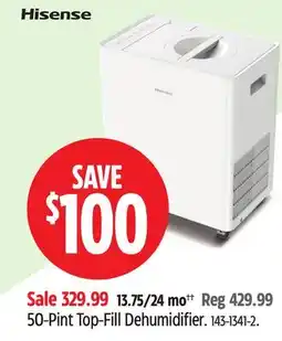 Canadian Tire Hisense 50-Pint Top-Fill Dehumidifier offer