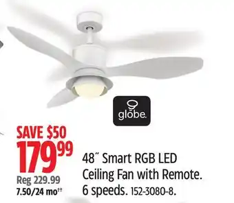 Canadian Tire GLOBE 48˝ Smart RGB LED Ceiling Fan with Remote offer
