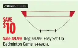 Canadian Tire REC TEK Easy Set-Up Badminton Game offer