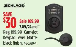 Canadian Tire SCHLAGE Camelot Keypad Lever. Matte- black finish offer