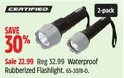 Canadian Tire CERTIFIED Waterproof Rubberized Flashlight offer