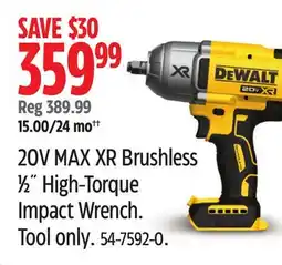 Canadian Tire Dewalt 20V MAX XR Brushless 1⁄2˝ High-Torque Impact Wrench offer