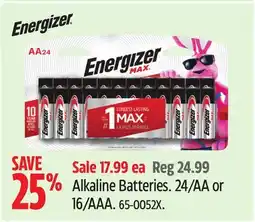Canadian Tire ENERGIZER Alkaline Batteries offer