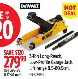 Canadian Tire DEWALT 3-Ton Long-Reach, Low-Profile Garage Jack. Lift range 8.5-60.5cm offer